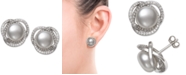 Macy's Cultured Freshwater Pearl (9mm) & Cubic Zirconia Spiral Stud Earrings in Sterling Silver